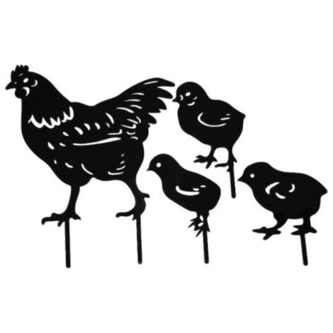 Lot de 4 piquets en métal en forme de poulet, coq pour jardin, pelouse, jardin (1/5)
