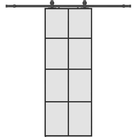 Porte coulissante kit de quincaillerie noir 76x205 cm verre ESG