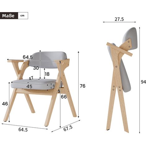 Lot de 6 chaises de salle à manger pliantes en bois massif, confortables et respirantes, pliables et faciles à ranger, adaptées à la salle à manger, au salon et au café, style moderne, lin, gris (1/5)