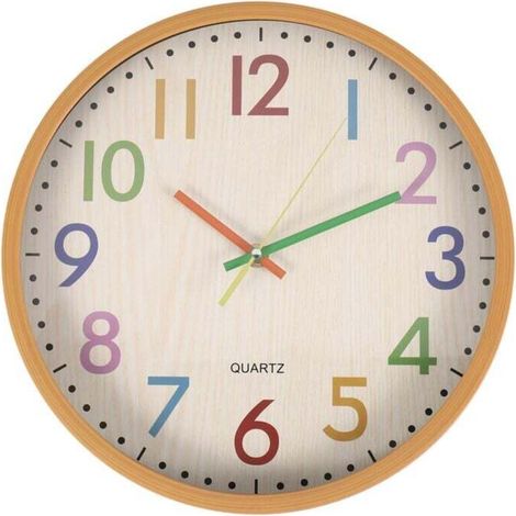 Horloge murale silencieuse sans tic-tac pour enfants, horloge décorative colorée à piles pour chambre d'enfant, crèche, école, salle de classe