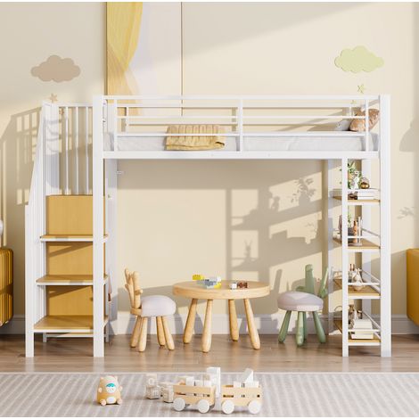 MEUBLIV Hochbett 90x200 cm Weiß – mit Stauraum, Leiter und Kleiderschrank, ohne Matratze (1/5)