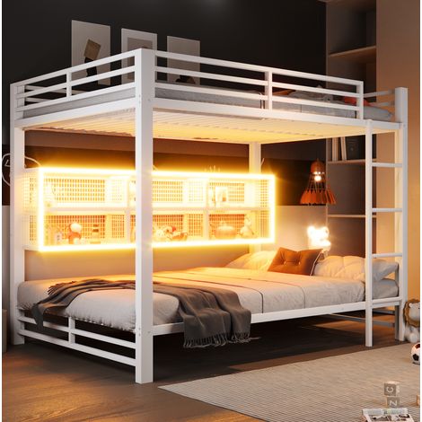 Etagenbett 140x200 mit Stauraum und LED, weiß HAVRYA (1/5)