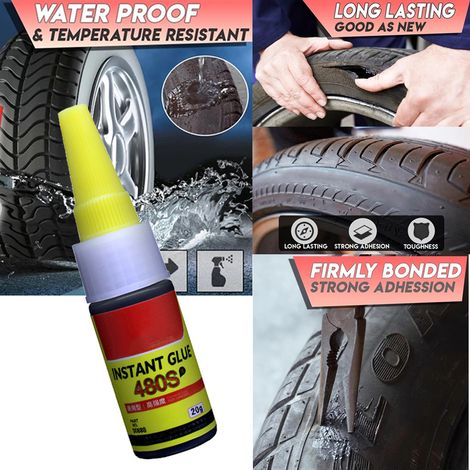 Colle de réparation pneu à séchage rapide, adhésif puissant pour pneus voiture, fixation immédiate, format pratique, usage auto et moto. (1/5)