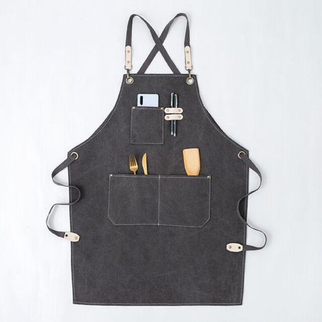 Tablier de Cuisine Étanche Réglable avec Poches Multiples pour Barbecue, Jardin ou Cuisinier – Gris (1/5)