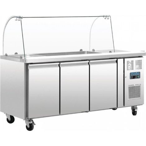 Comptoir de préparation réfrigéré 417 Litres , 3 portes GN 1/1 avec pare-haleine, 300 W, 220 V - MONO