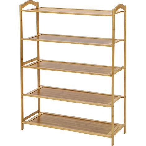 Youyijia Bamboo Shoe Rack 5-Tier Shoes Storage 67 X 23 X 85cm Large Storage Capacity Multipurpose Shelf Wood Footwear Shelves Plant Display Stand for Closet Entryway Bathroom Bedroom Light Yellow (1/5)
