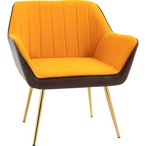 Sillón de piel sintética y terciopelo con respaldo a rayas, patas doradas y asiento acolchado para salón y dormitorio, color gris (1/5)