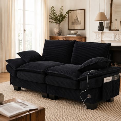 Sofá modular de corduroy para 2 personas con asiento amplio, diseño ergonómico, acolchado de espuma de alta densidad, conexión USB-C y bolsillos laterales. Ideal para sala de estar, oficina o lounge. (1/5)