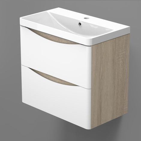 Ocean Sanitaire – Meuble sous vasque simple MDF 59cm – Lavabo résine et poudre de pierre – Système de fermeture douce – Dimensions H.50cm P.34,5cm (1/5)