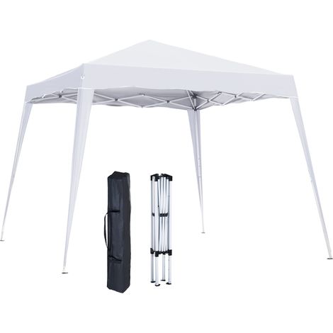 Outsunny 3 M x 3 M Base/ 2.5 M x 2.5 M Top Pop Up Gazebo, 2 Person Setup Instant with Carry Bag, Height Adjustable Slant Leg Party Tent Instant Event Shelter for Garden, Patio, White