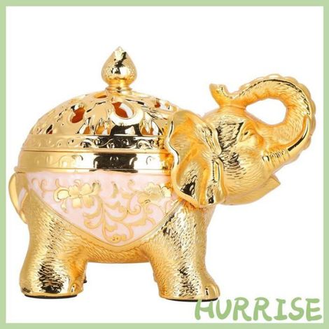 HURRISE Brûleur Encens en Forme d'Éléphant en Alliage de Zinc pour Aromathérapie Décoration Maison(Bronze) Fond doré (1/4)
