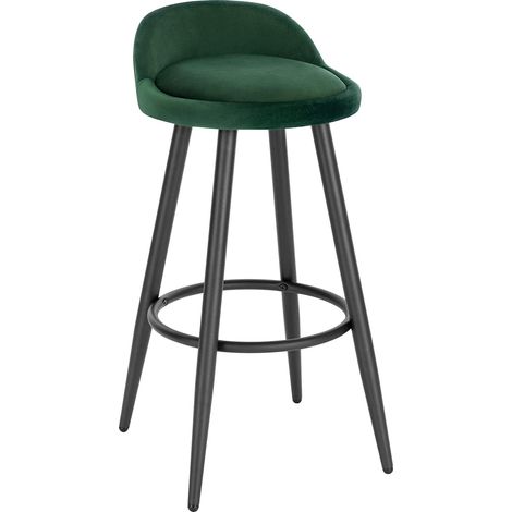 Woltu – Tabouret de bar en velours vert foncé – Hauteur d'assise 69.5 cm – Repose-pieds en métal – Structure en bois – Capacité 120 kg