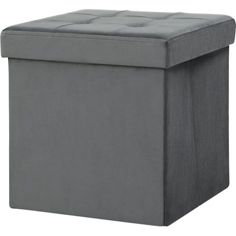 pièce - Repose-pieds pliable avec rangement - Boîte de rangement - Mousse - Panneau de fibres de moyenne densité - Gris (1/5)