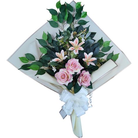 Bouquet de Fleurs artificielles pour cimetière à Mettre dans Un Pot, Un Vase ou sur Une Tombe 73 x 63 x 20 cm (lys et Roses) (1/4)