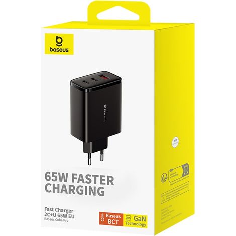 Caricabatterie da muro GaN Cube Pro 65W 2x USB-C USB-A Nero (1/5)