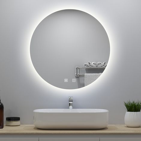 Specchio da bagno, 3 temperature di colore, Antiappannamento, touch, Infinitamente Dimmerabile, diametro 60 cm, LED