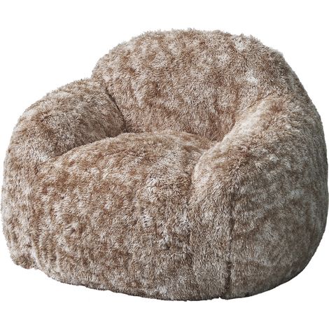 Fauteuil poire en fausse fourrure ultra doux – Canapé lounge rembourré de mousse – Avec accoudoirs, housse amovible lavable – Parfait chambre, salon, lecture, détente – Adulte – Café, 94×96×65cm (1/5)