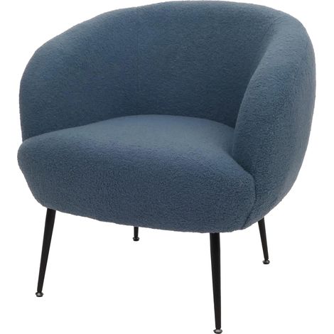 Lounge-Sessel HHG-442, Cocktail-/Clubsessel Polstersessel Sessel, Stoff/Textil Bouclé (330g/m²) Metall MVG blau