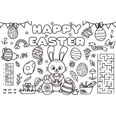 Placemat Coloriage De Pâques - Papier Absorbant 43 X 28 Cm - Pour Enfants - Décoration De Table Festive - Lot De 6 (1/5)