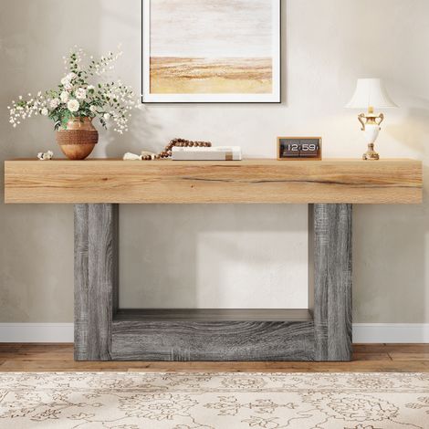 Console en bois effet naturel, table d’entrée 160 x 30 x 82,5 cm, particules, naturel (1/5)