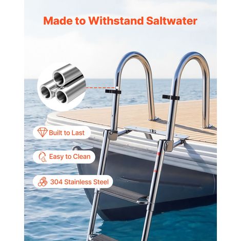 Échelle de Bateau 4 Marches en Acier Inoxydable, Échelle de Baignade Télescopique et Pliante avec Mains Courantes pour Bateau Hors-… (1/5)