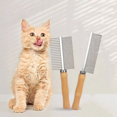 Lot de 2 peignes pour animaux, peigne de soin pour les poils d'animaux, manche en bois, peigne pour chats et chiens, peigne de massage pour la coupe des poils des animaux (1/5)