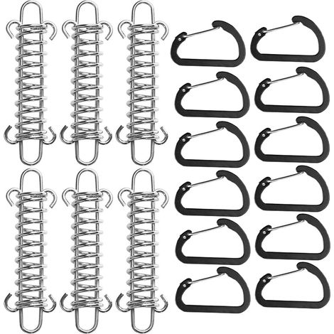 Juego de 6 resortes de tensión, resortes helicoidales, bucles de resorte para toldos, accesorios de fijación con 12 mosquetones para tiendas de campaña. (1/5)