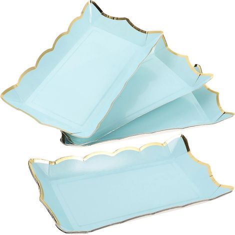 Lot de 4 plateaux de service rectangulaires en carton jetables, plateaux à fruits pour fêtes-29.00X16.00X3.00CM-Blue (1/3)