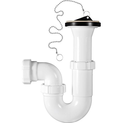 Sifón curvo con válvula extensible, tapón y cadena, salida horizontal R-56 - RIUVERT (1/2)