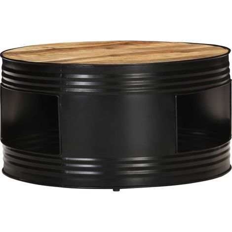 Table basse Table de salon Table de café Noir 68x68x36 cm Bois massif de manguier brut (1/5)