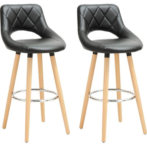 Woltu – Lot de 2 tabourets de bar avec dossier et repose-pieds – Similicuir et bois massif – Hauteur 91 cm – Siège rembourré 43x43 cm – Noir (1/5)