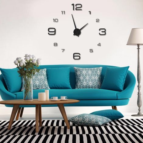 DIY Acryl 3D Wanduhr-Aufkleber Große Uhr Wanddekoration Modernes Zuhause Büro Zimmer Schwarz (1/5)