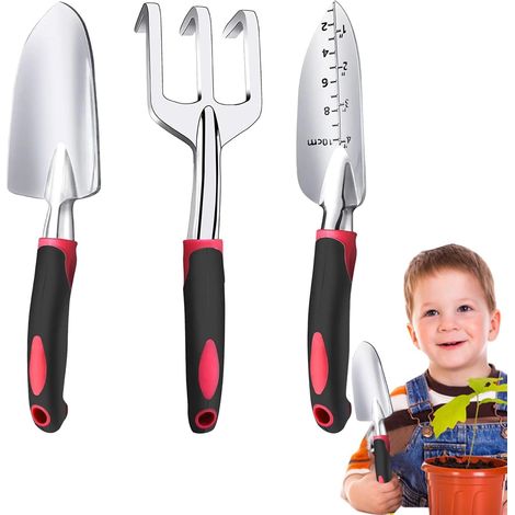 Kit d'outils de jardinage - 3 pièces - Outils de jardinage antidérapants - Fournitures de plantation - Truelle à main, râteau à main pour cultivateur, truelle de transplantation pour fleurs en pot