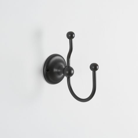 Milano Elizabeth Bathroom Double Wall Mounted Bath Robe or Towel Hook Holder - Black (1/3)