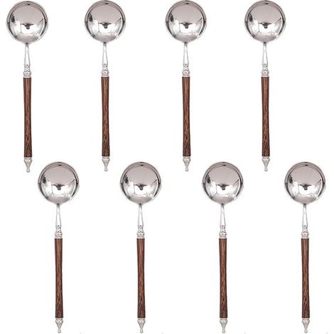 Set di spatole multifunzionali con 8 cucchiai in acciaio inox con testa rotonda (circa 17,8 cm di diametro) e manici in legno. Ideale per dessert, caffè, tè e gelato. (1/5)
