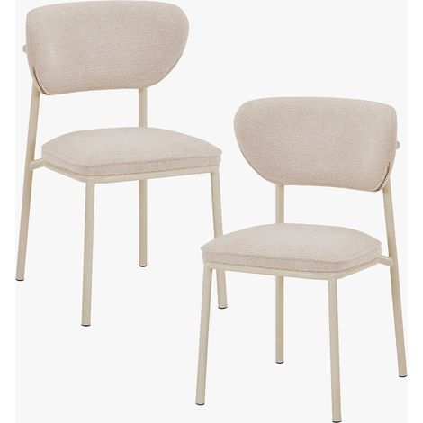 MILA Lot de 2 chaises en tissu beige piètement en métal beige (1/5)
