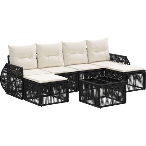 vidaXL Set Divano da Giardino 7 pcs Nero e Bianco Crema polyrattan