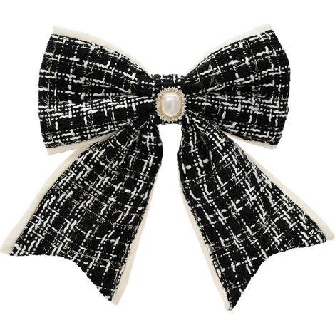 Weihnachtsschleife schwarz/cremefarben mit Brosche & Clip - Polyester