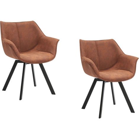 Lote de 2 sillas de diseño COMFY giratorias 180° en microfibra marrón y patas negras (1/5)