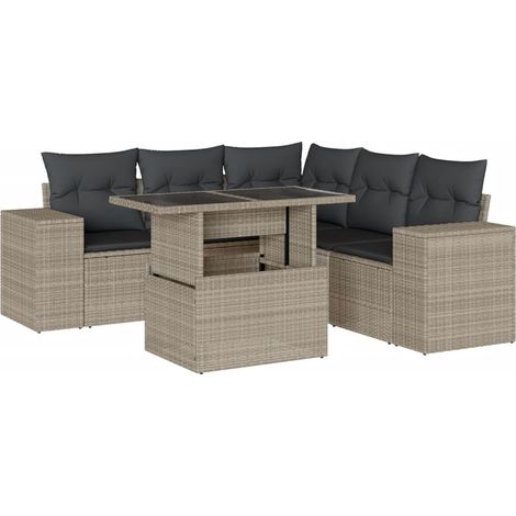 vidaXL Set Divano da Giardino 6pz con Cuscini Grigio Chiaro Polyrattan (1/5)