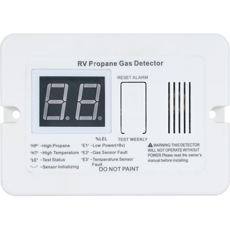 Rilevatore digitale di gas propano per camper e roulotte con potente allarme da 85 dB, 12 V CC (bianco, dimensioni ridotte) (1/5)