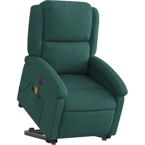 Poltrona relax con funzione massaggio e reclinabile sollevabile elettricamente in tessuto verde scuro DEC027874