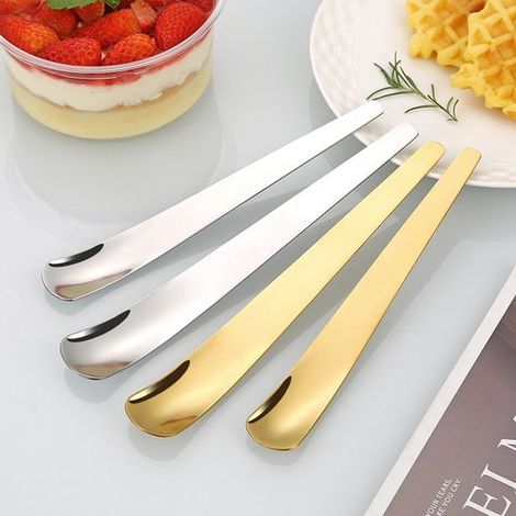 4 cucharas de postre, cucharas de helado de acero inoxidable duraderas con mangos largos, cucharas planas para pastel de color dorado y plateado (1/4)
