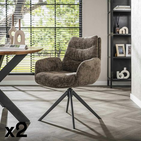 Fauteuil de table pivotant en velours taupe (lot de 2) TAJ (1/3)