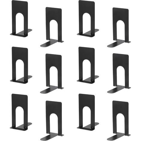 Serre Livre Metal, Noir Serre Livre, 6 Paires/12 Pcs Bloc Livre pour Étagère, 65 x 95 x 125mm, Bureau Rangement Livre, pour Enfants, la Maison, Bureau, Écoles (1/5)