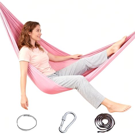 Hamac de yoga et balançoire 1,5 x 2,8 m Kit débutant en nylon Rose (1/5)