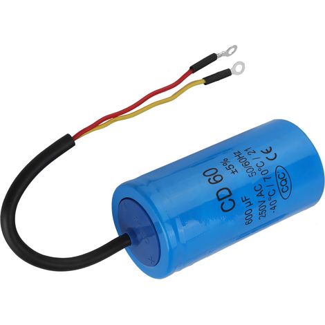 Condensateur de démarrage CD60 600uF 250V AC pour moteur et compresseur d'air 50/60Hz avec câble (1/5)