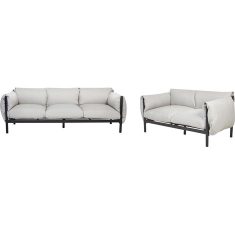 Conjunto de sala de estar 5 plazas de metal gris claro negro cojines tela Esperia (1/4)