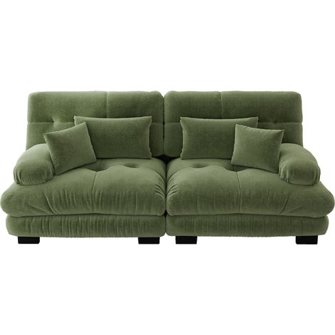 Divano angolare modulare in ciniglia verde con 2 cuscini lombari e 2 decorativi, 220 cm (1/5)