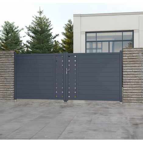 Portail battant aluminium anthracite 300x158 cm serrure incluse (1/5)